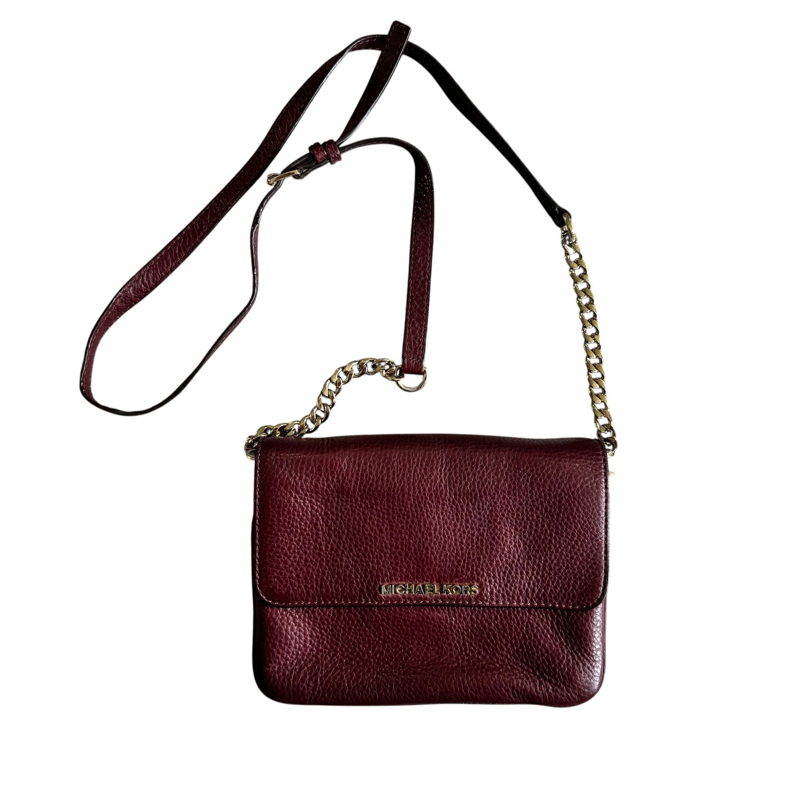 Michael Kors Crossbody Shoulder Bag Leather Burgundy Chain Strap 9x7